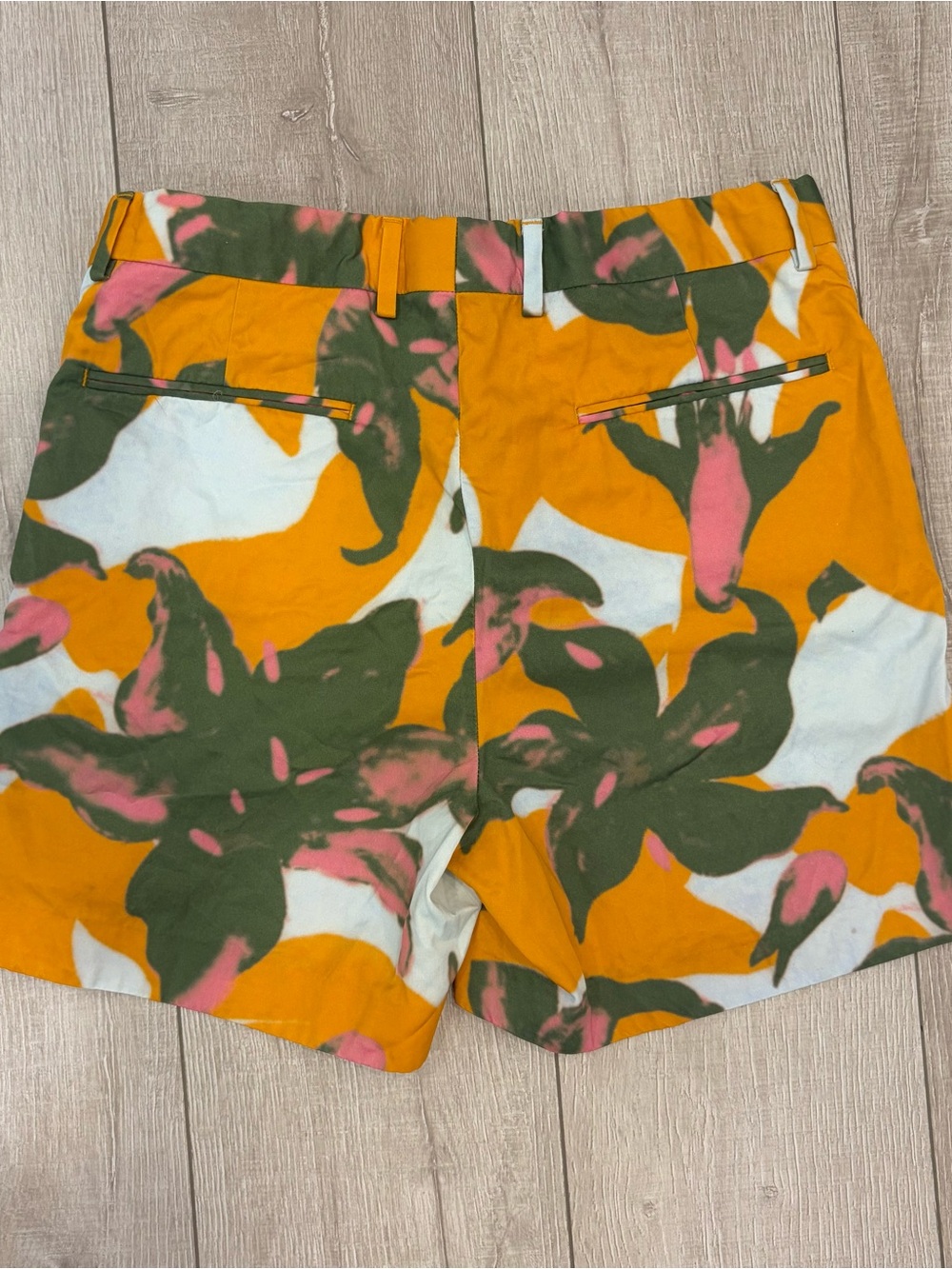Dries Van Noten Floral-Trim Waistband Shorts in Orange, Olive & Pink